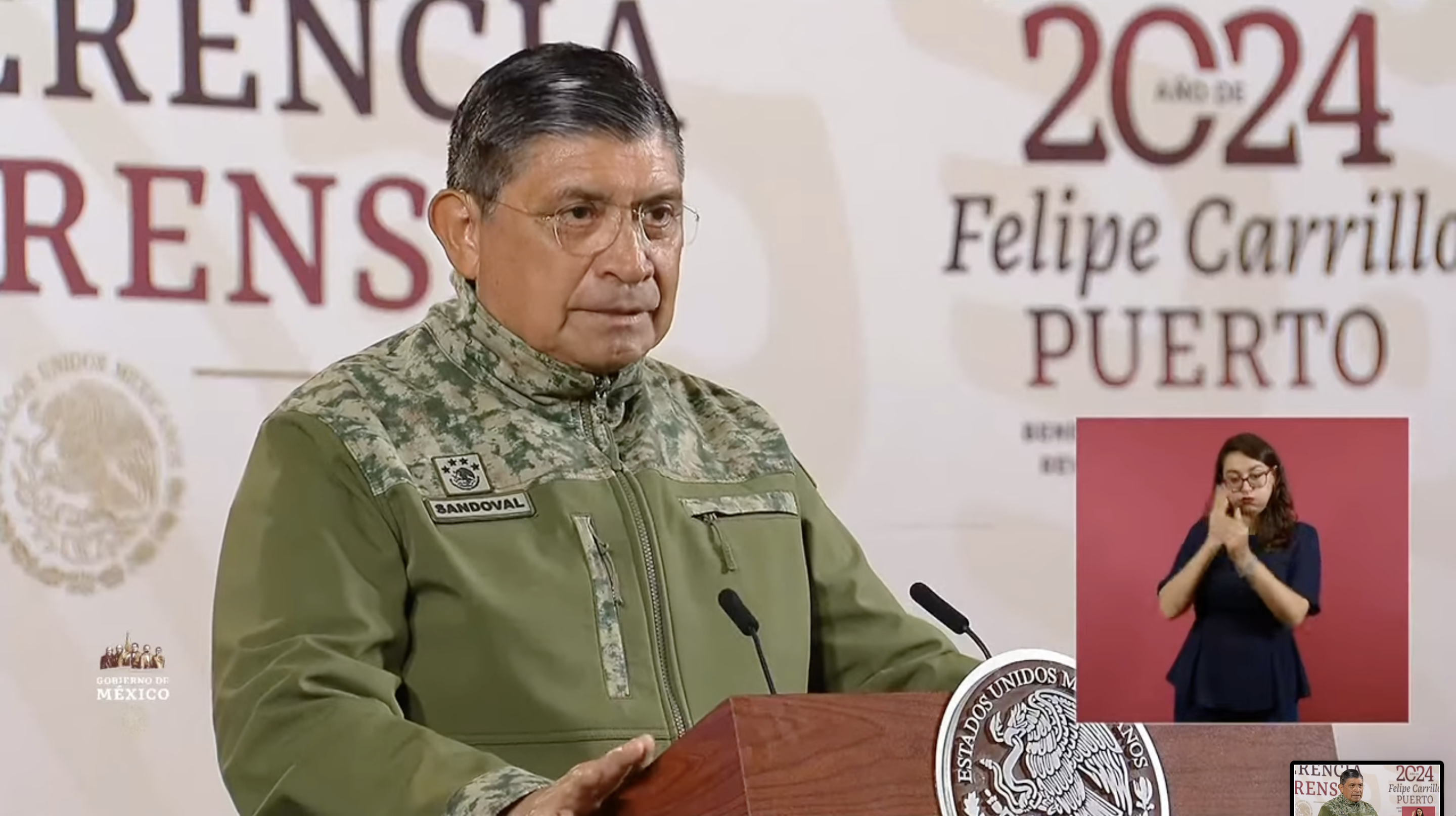 Luis Cresencio Sandoval en conferencia de prensa del 19 de marzo de 2024